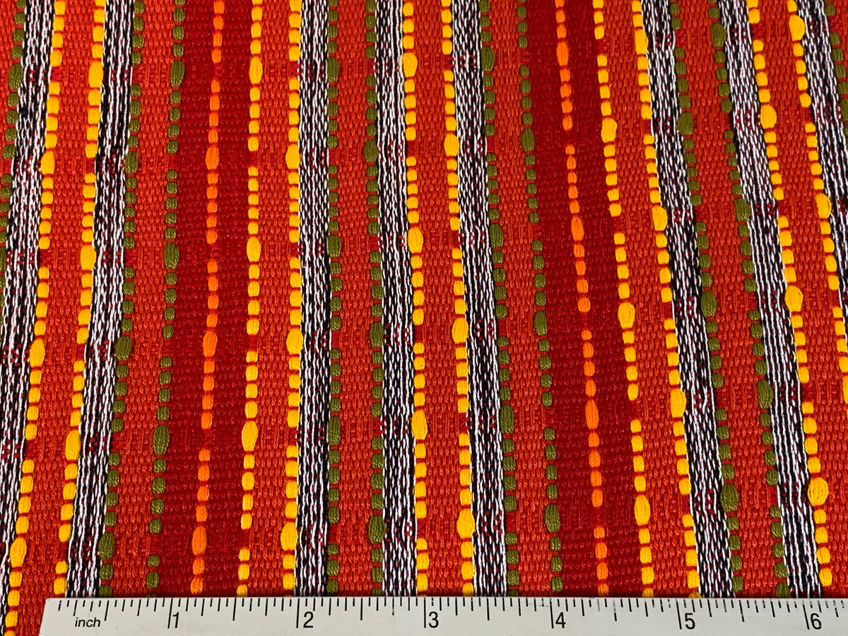 Guatemalan Fabric by the Yard. Handwoven Fair Trade Mayan Fabric for Home Décor, Apparel, Design . Red Textured Boucle Striped Ikat Fabric