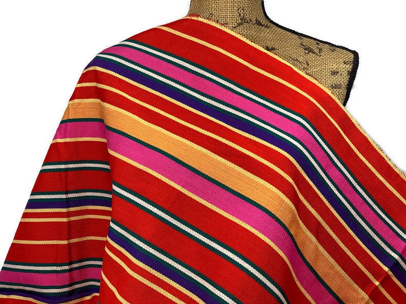 Guatemalan Fabric by the YARD. Woven Fair Trade Mayan Fabric. Heavy Weight Designer Cotton Fabric for Home Decor. Multicolor Bright Stripes