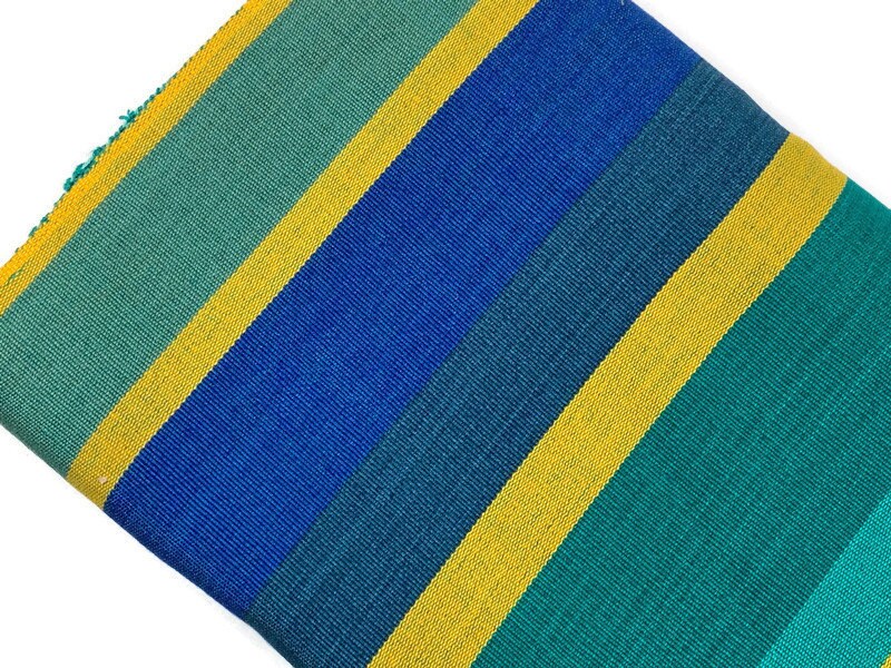 Guatemalan Fabric by the YARD. Royal Blue, Green, Yellow Wide Stripes. Woven Fair Trade Mayan Designer Fabric for Home Decor or Apparel.