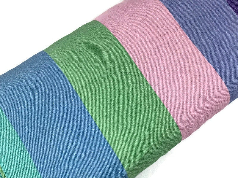 Guatemalan Fabric by the YARD. Handwoven Fair Trade Mayan Fabric. Ethnic Woven Fabric for Home Decor. Pastel Pink/Green/Blue Wide Stripes.