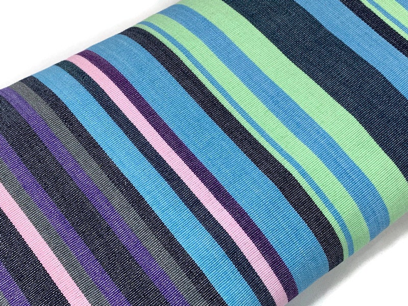 Guatemalan Fabric by the YARD. Handwoven Fair Trade Mayan Fabric. Designer Woven Fabric for Home Decor. Green, Pink, Blue, Purple Stripes.