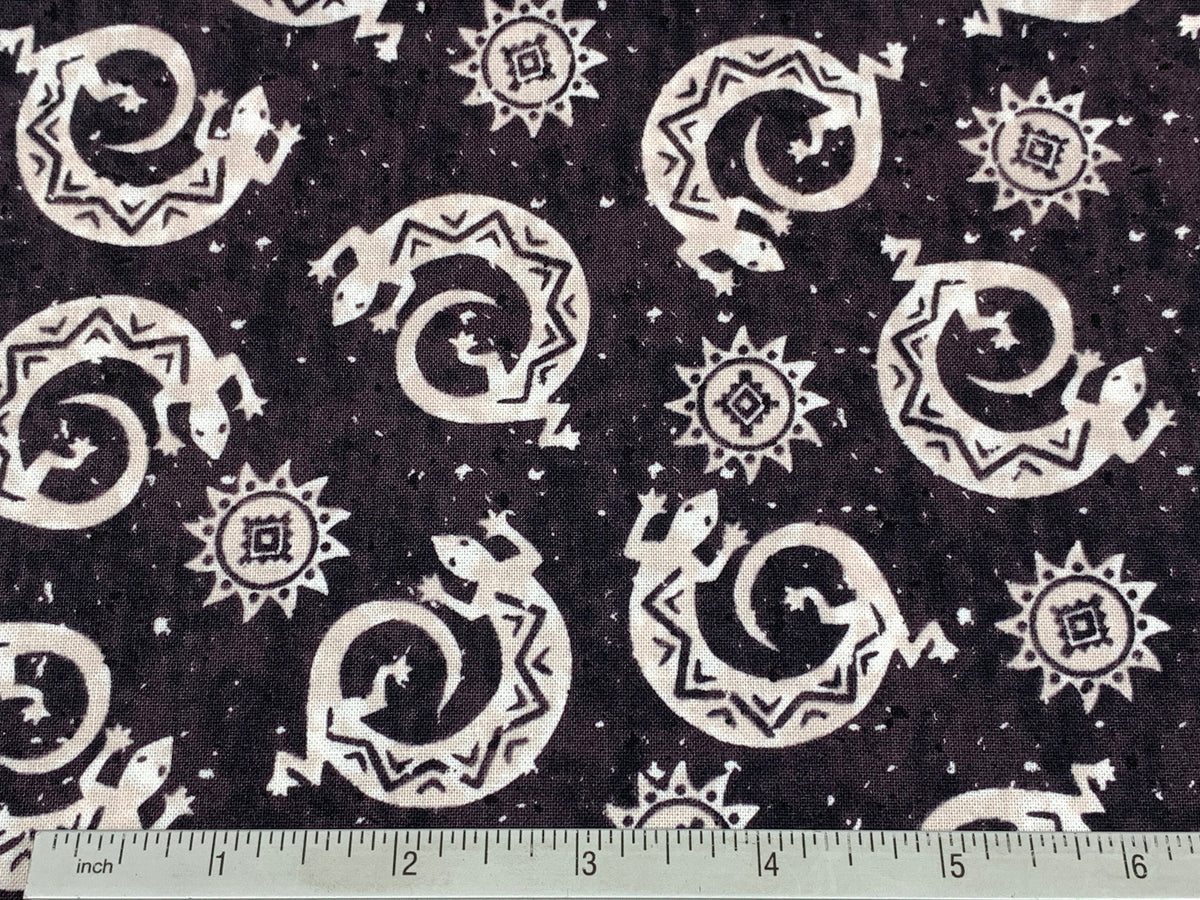 Navajo Lizard Fabric, Black and Cream Southwestern Cotton, Apparel and Decor
