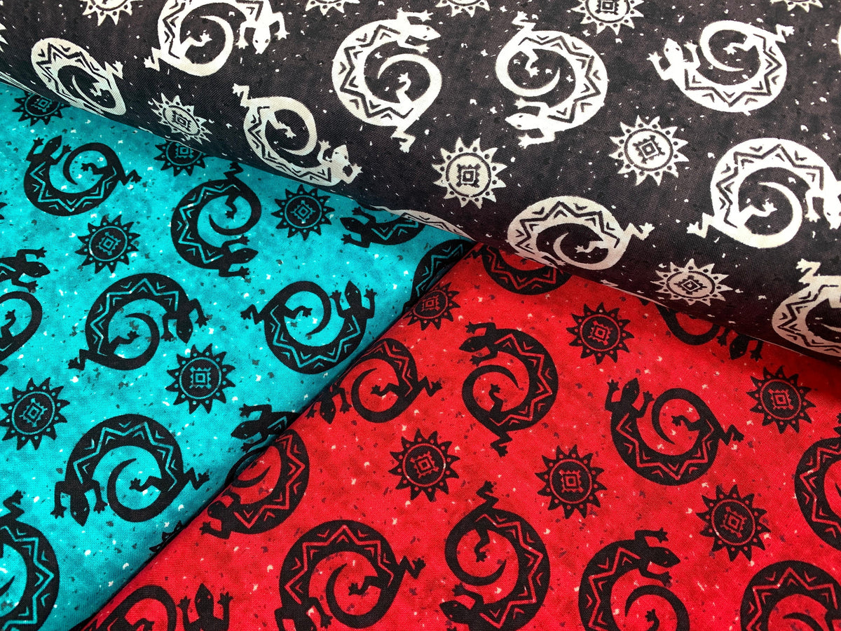 Navajo Lizard Fabric, Black and Cream Southwestern Cotton, Apparel and Decor