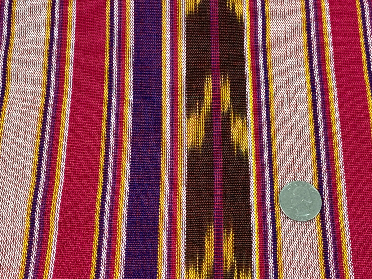 Guatemalan Fabric by the YARD. Handwoven Bright Pink/Purple/Gold/Brown Striped Ikat Mayan Fabric. 100% Cotton for Home Décor, Apparel.