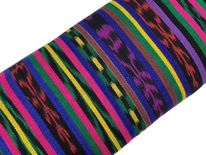 Purple & Primary Color Ikat Striped Guatemalan Fabric by the YARD. Handwoven Fair Trade Mayan Fabric. Ethnic Fabric for Home Décor 36" wide