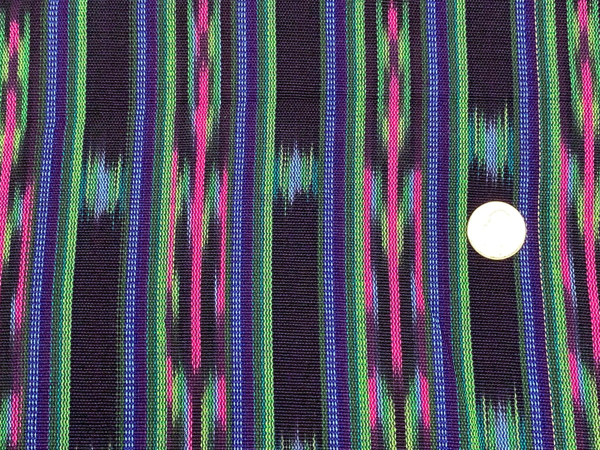 Black & Teal Ikat Striped Guatemalan Fabric by the YARD. Blue/Green/Pink/Purple Handwoven Mayan Fabric. Light Weight Home Décor 36" wide.