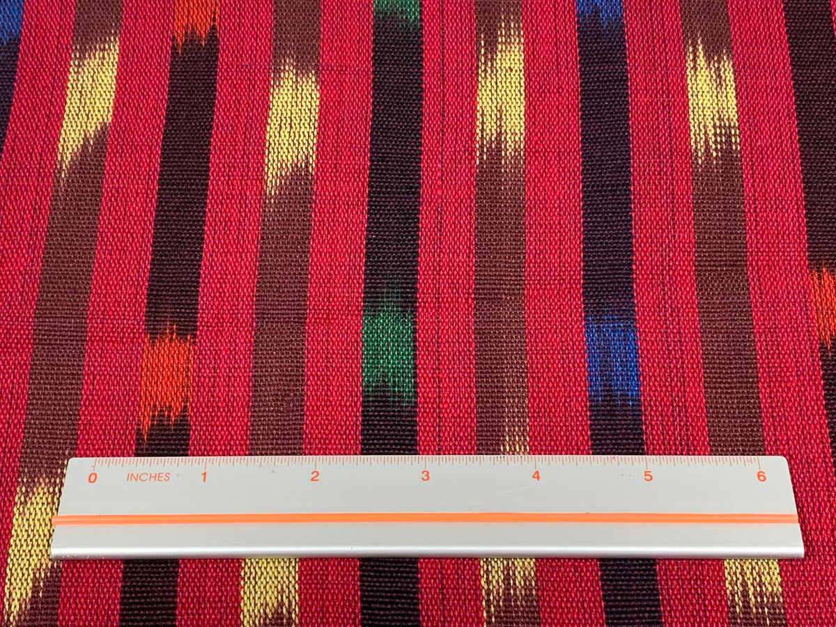 Bright Cherry Red Ikat Striped Guatemalan Fabric by the YARD. Primary Color Handwoven Mayan Light Weight Textile for Home Décor 36" wide.