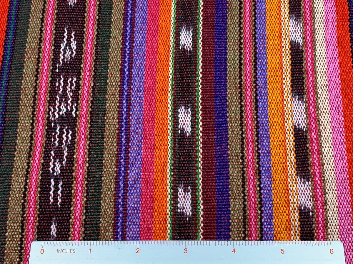 Southwest Style Sunset Shades Ikat Striped Guatemalan Fabric by the YARD. Handwoven Fair Trade Mayan. Medium Weight for Home Décor 36" wide.