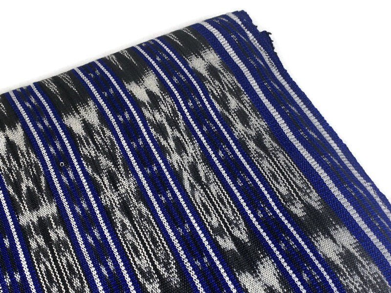 Guatemalan Fabric by the YARD. Handwoven Fair Trade Mayan Fabric. Medium Weight Fine Weave for Home Décor or Apparel. Blue Black White Ikat.