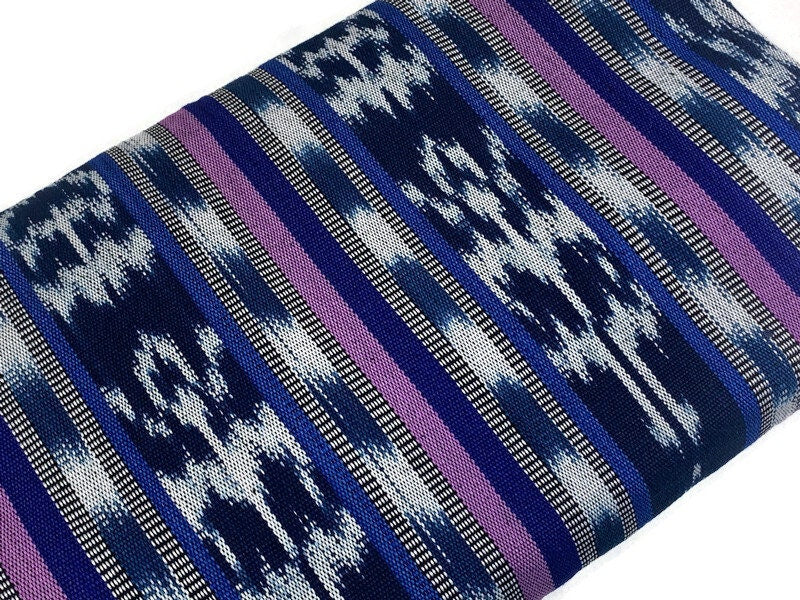 Navy Blue, Purple, Lavender Ikat Striped Guatemalan Fabric by the YARD. Handwoven Fair Trade Ethnic Mayan Fabric for Home Décor. 36" wide.