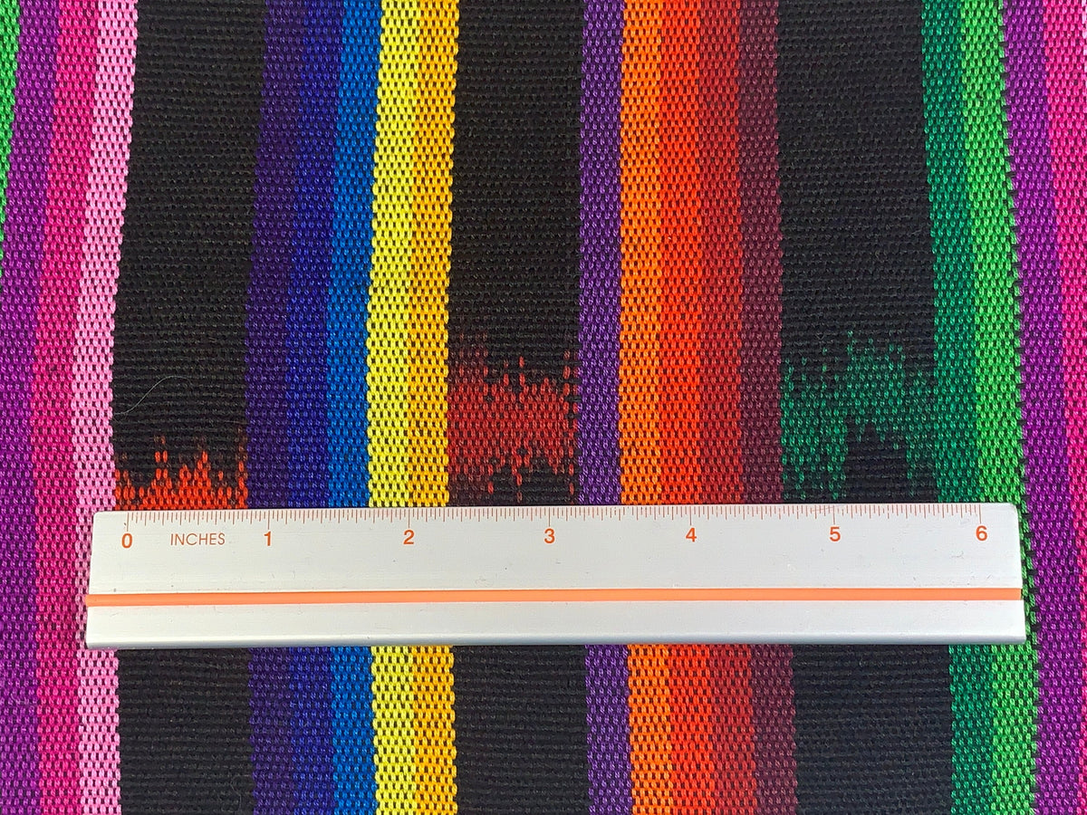Black and Rainbow Ikat Striped Guatemalan Fabric by the YARD. 100 % Cotton Handwoven Mayan Medium Weight Textile for Home Décor 36" wide.