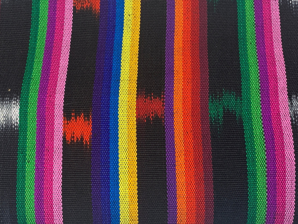 Black and Rainbow Ikat Striped Guatemalan Fabric by the YARD. 100 % Cotton Handwoven Mayan Medium Weight Textile for Home Décor 36" wide.