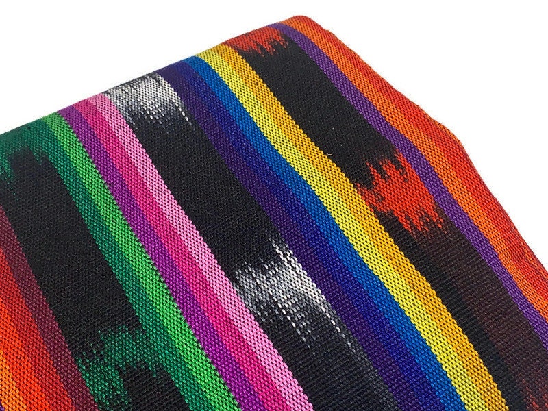 Black and Rainbow Ikat Striped Guatemalan Fabric by the YARD. 100 % Cotton Handwoven Mayan Medium Weight Textile for Home Décor 36" wide.