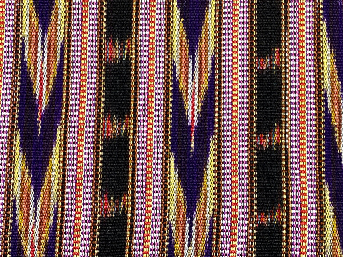 Guatemalan Ikat Fabric by the YARD. Handwoven Fair Trade Mayan Fabric. Heavy Woven Fabric for Home Décor. Dark Purple, Yellow, Black Stripes