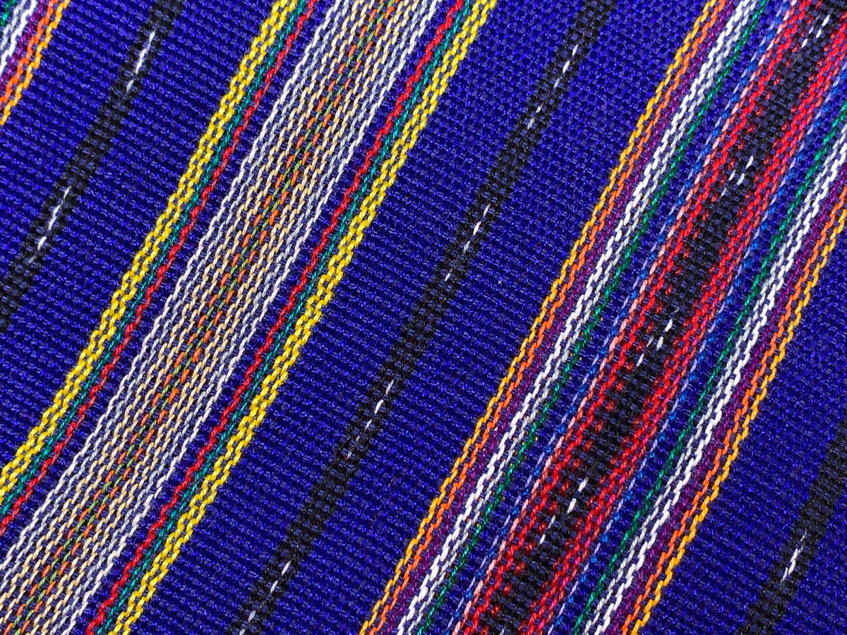Guatemalan Mini Striped Ikat Fabric by the YARD. Light Weight. Royal Blue, Red, Yellow Handwoven Mayan Fabric for Apparel, Décor. 36" wide.