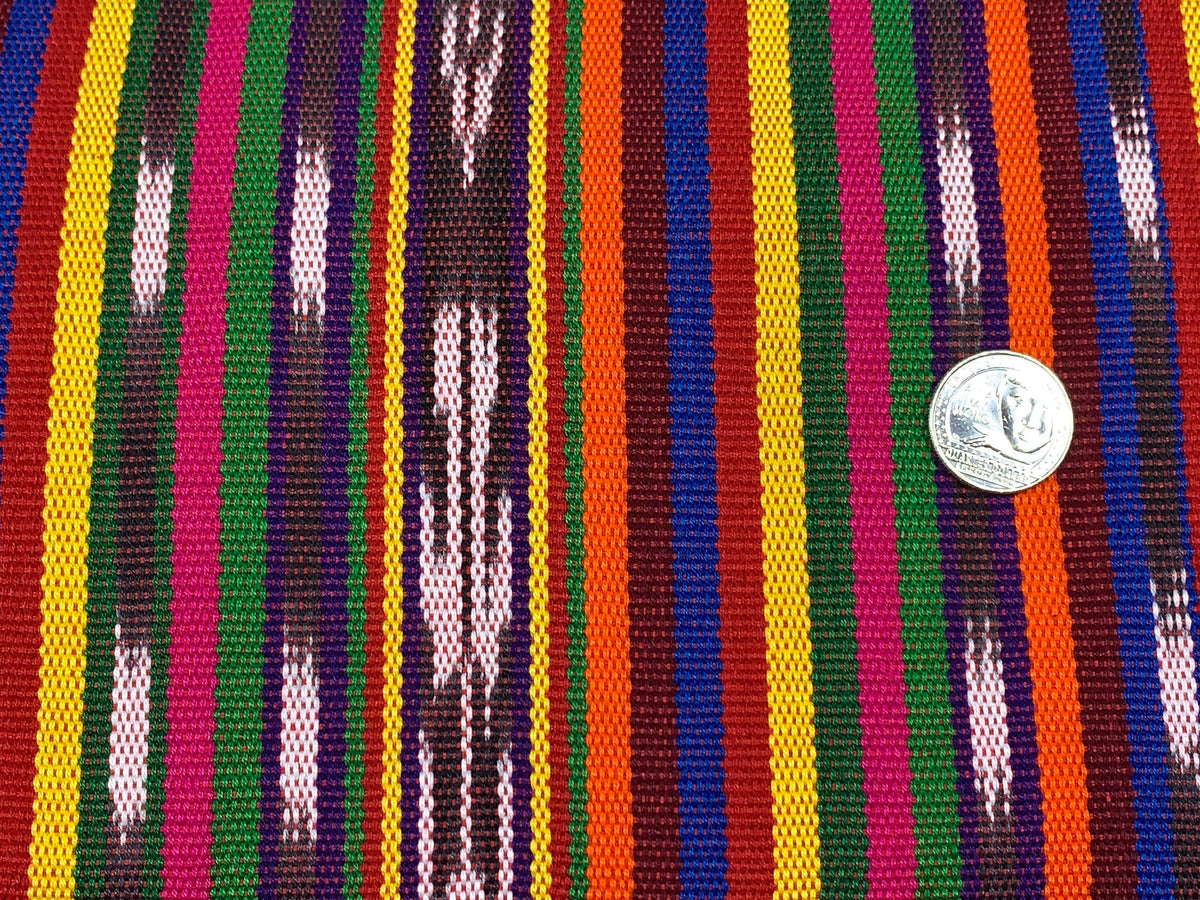Guatemalan Traditional Ikat Fabric by the YARD. Medium Weight Bright Primary Colors Handwoven Mayan Fabric for Apparel, Home Décor. 36" wide
