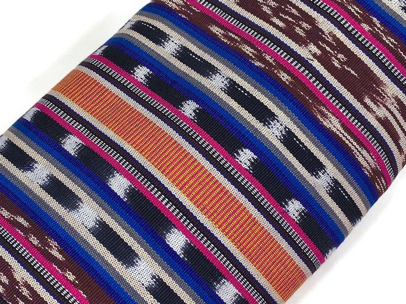 Guatemalan Traditional Ikat Fabric by the YARD. Medium Weight. Royal Blue & Magenta Handwoven Mayan Fabric for Apparrel, Décor. 36" wide.