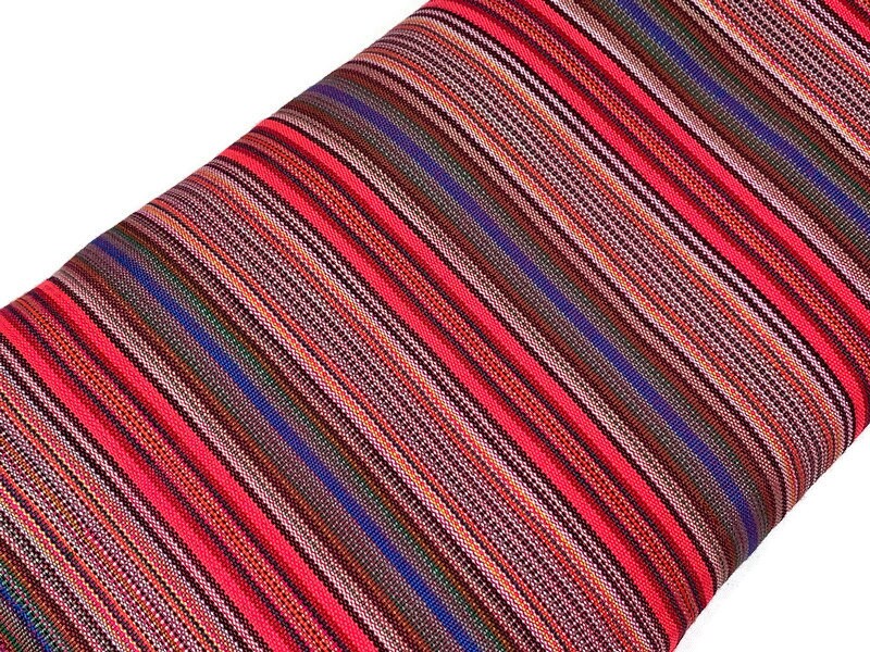 Guatemalan Mini Striped Ikat Fabric by the YARD. Medium Weight. Hot Pink & Assorted Colors Handwoven Mayan Fabric for Home Décor. 36" wide.