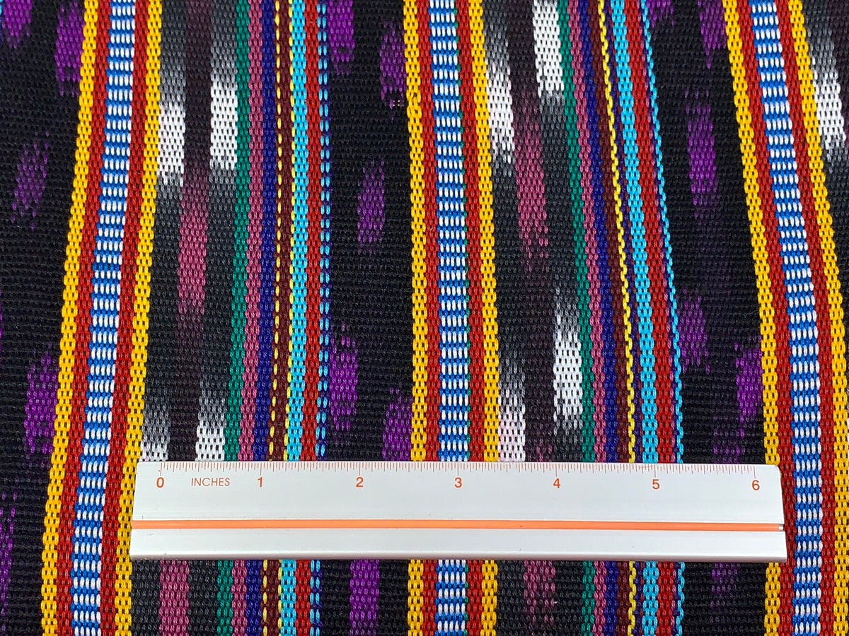Guatemalan Traditional Ikat Fabric by the YARD. Medium Weight. Purple & Black Handwoven Mayan Fabric for Apparrel, Home Décor. 36" wide.