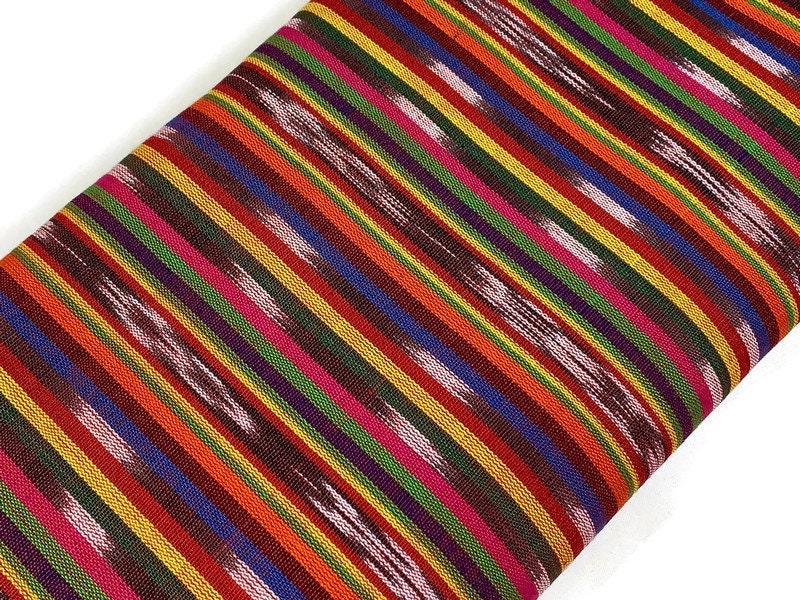 Guatemalan Thin Striped Ikat Fabric by the YARD. Light Weight Bright Primary Colors Handwoven Mayan Fabric for Apparel, Home Décor. 36" wide