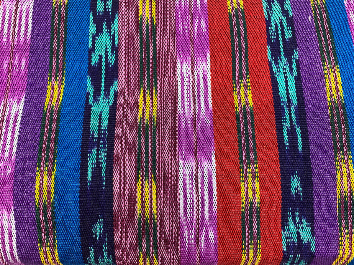 Guatemalan Traditional Ikat Fabric by the YARD. Medium Weight. Turquoise, Purple, Red Handwoven Mayan Fabric for Apparrel, Décor. 36" wide.