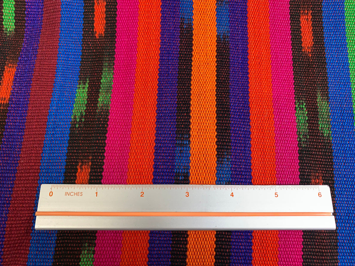 Bright Rainbow Striped Ikat Guatemalan Fabric by the YARD. Handwoven Fair Trade Ethnic Mayan Fabric. 100% Cotton for Home Décor 36" wide.