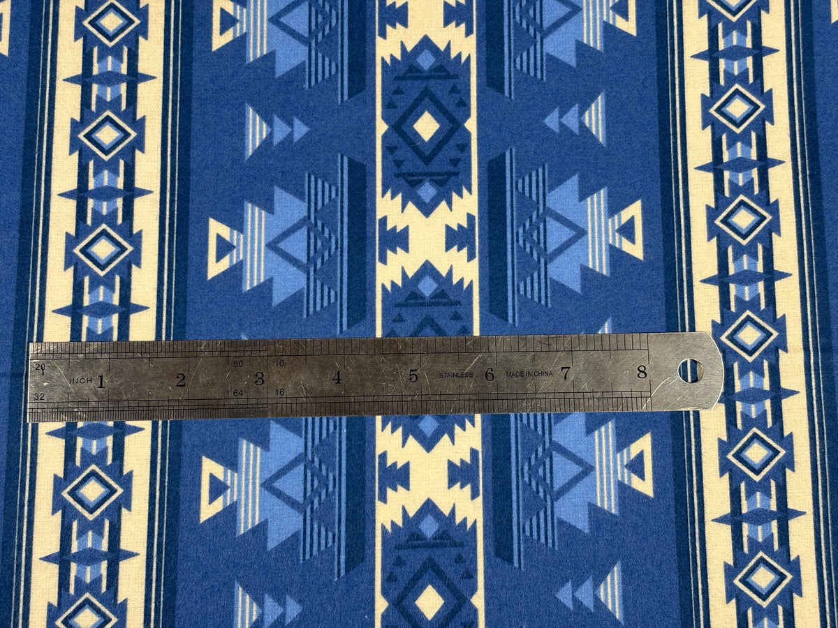 Blue Southwest Flannel Fabric, Woven Ikat Cotton, Home Décor Apparel