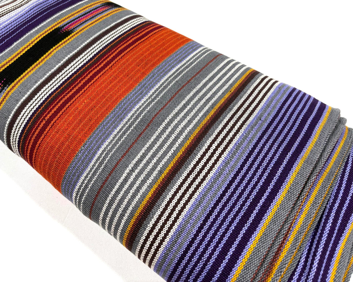 Lavendar, Gray, Orange Ikat Striped Guatemalan Fabric by the YARD. 100% Cotton Handwoven Mayan Textile.