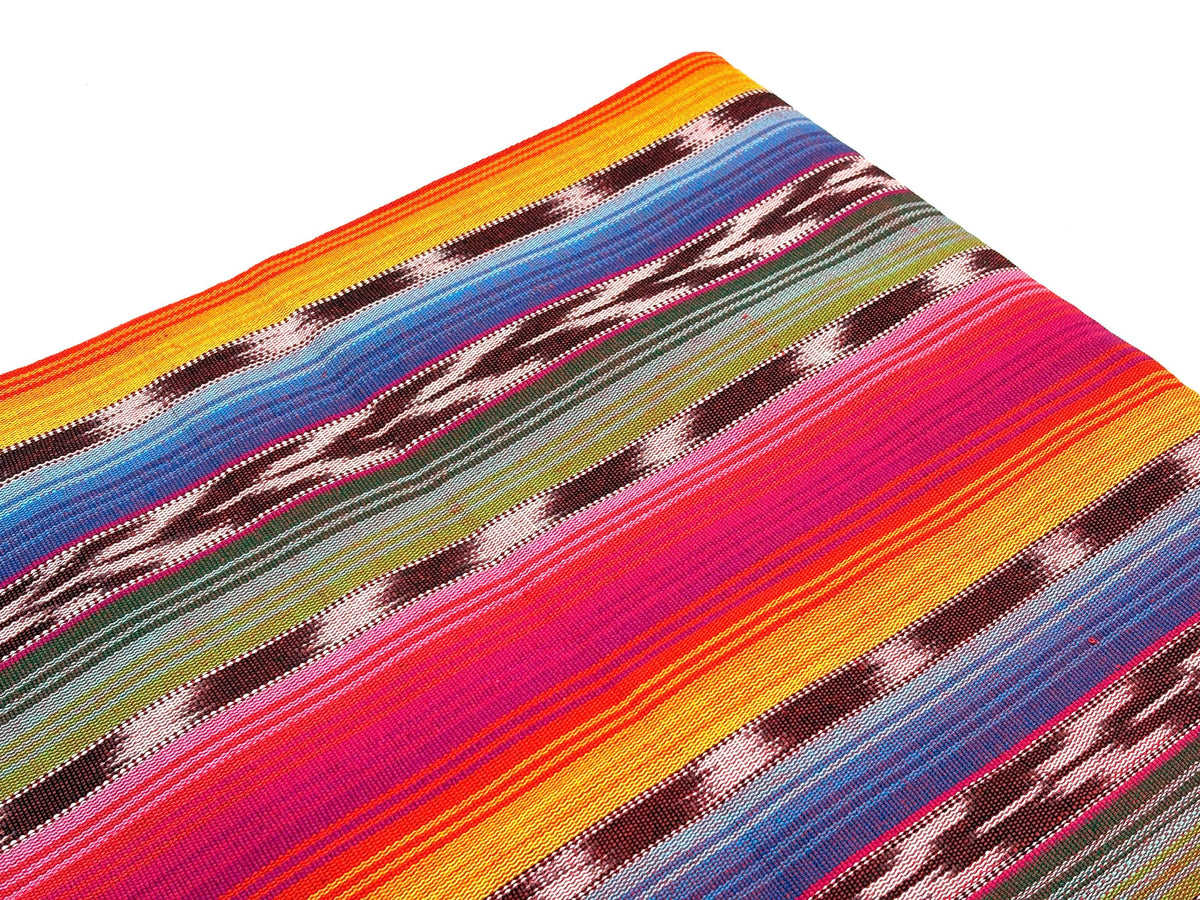 Guatemalan Handwoven Fabric by Yard, Rainbow & Maroon Ikat Striped, Medium Weight Cotton Textile