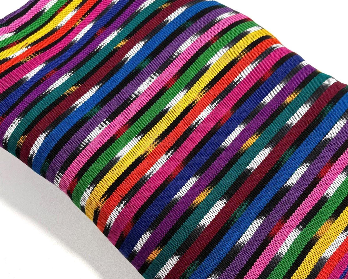 Black & Rainbow Ikat Striped Guatemalan Fabric by Yard, Handwoven Cotton Medium Weight 36" Wide.
