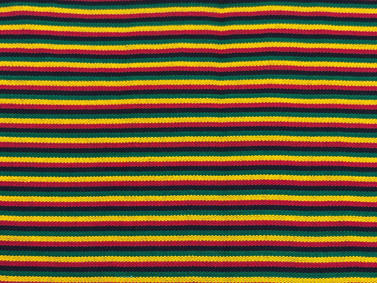 Guatemalan Handwoven Cotton Fabric, Rasta Micro Stripes, Red Yellow Green Black, 36" Wide