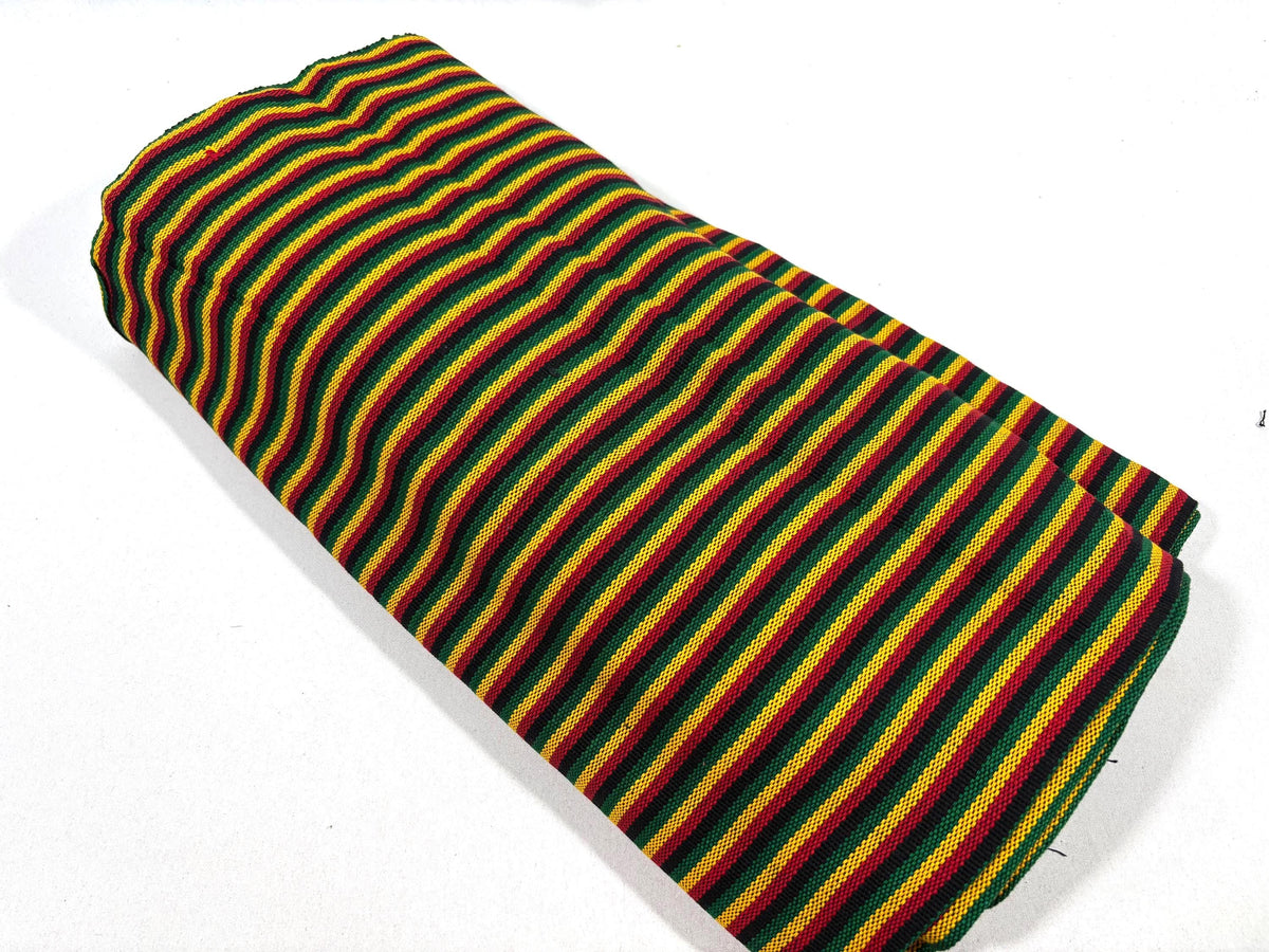 Guatemalan Handwoven Cotton Fabric, Rasta Micro Stripes, Red Yellow Green Black, 36" Wide