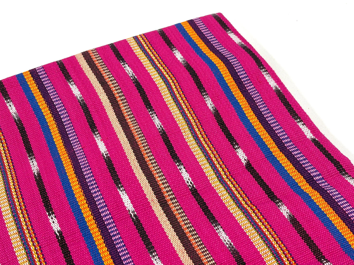 Bright Pink Striped Ikat Guatemalan Fabric by the YARD. Handwoven Fair Trade Ethnic Mayan Fabric. 100% Cotton for Home Décor 36" wide.