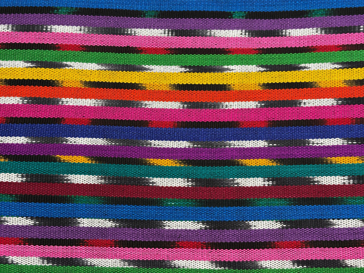 Black & Rainbow Ikat Striped Guatemalan Fabric by Yard, Handwoven Cotton Medium Weight 36" Wide.