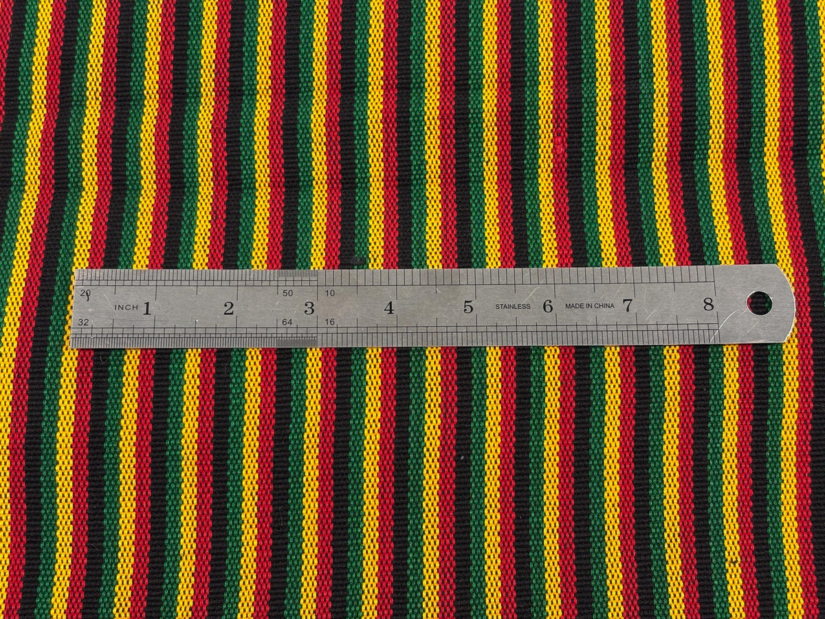 Guatemalan Handwoven Cotton Fabric, Rasta Micro Stripes, Red Yellow Green Black, 36" Wide