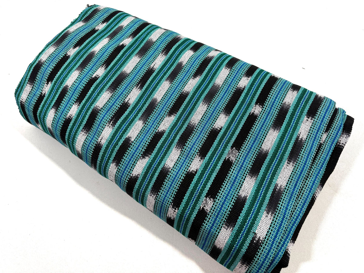 Mint Green, Black & White Ikat Striped Guatemalan Fabric by the YARD. Handwoven Mayan Cotton