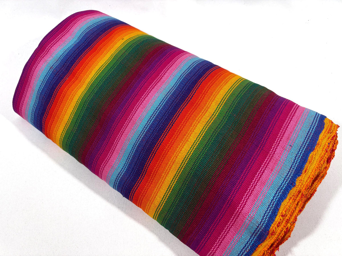 Serape Stripe Ombre Rainbow Guatemalan Fabric by Yard, Handwoven Cotton, 36" Wide.