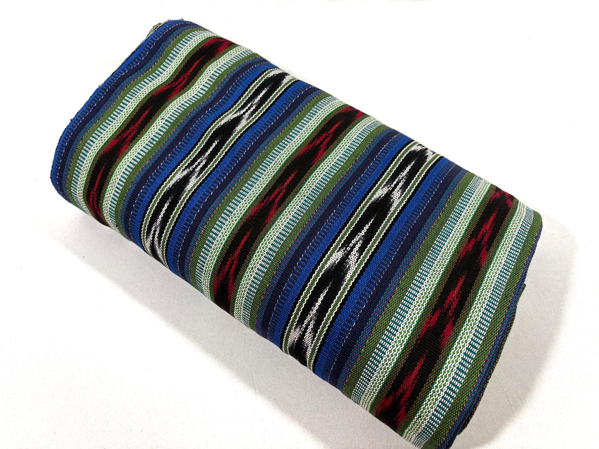 Blue, Green, Red Ikat Guatemalan Fabric by Yard, Handwoven Mayan Cotton Textile, 36" Wide.