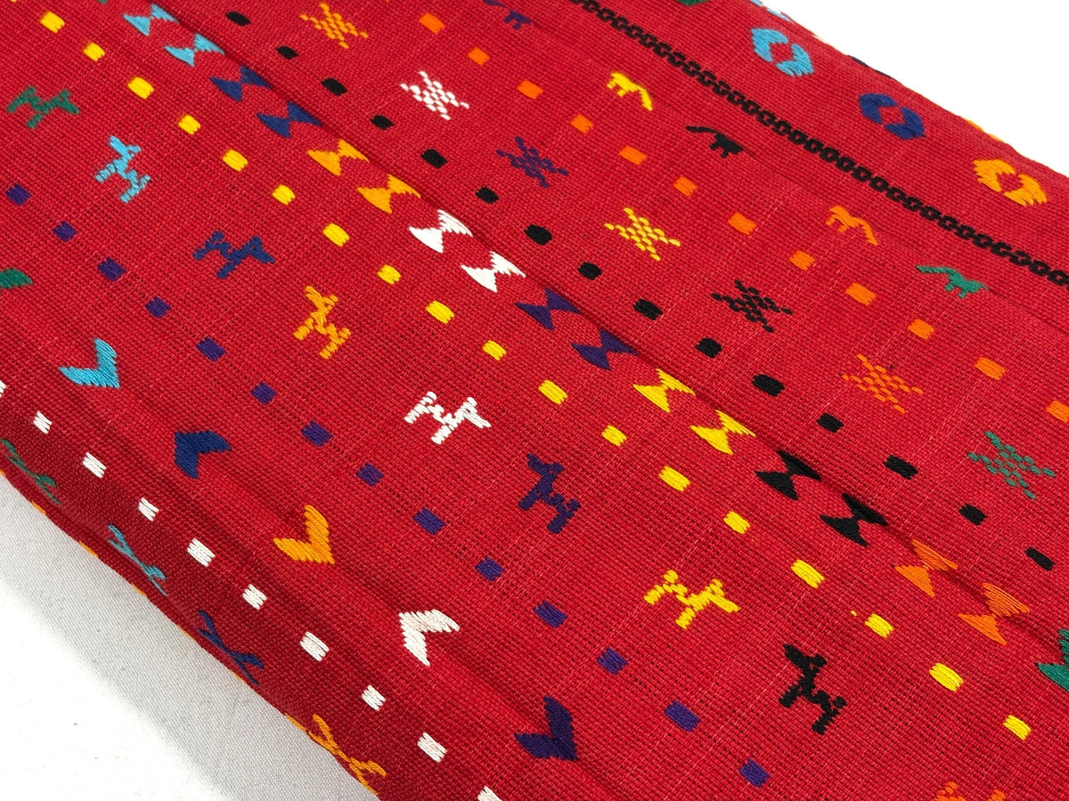 Red Embroidered Fine Weave Guatemalan Huipil Style Fabric by Yard. Handwoven Cotton 36" Wide.