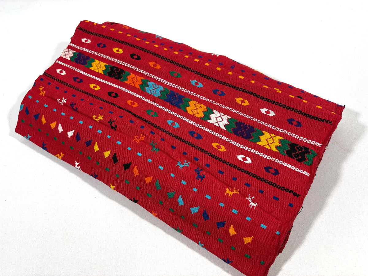 Red Embroidered Fine Weave Guatemalan Huipil Style Fabric by Yard. Handwoven Cotton 36" Wide.