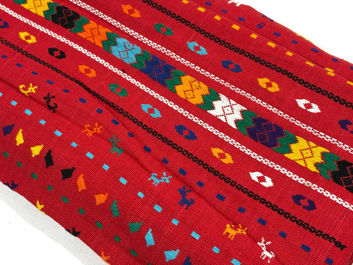 Red Embroidered Fine Weave Guatemalan Huipil Style Fabric by Yard. Handwoven Cotton 36" Wide.