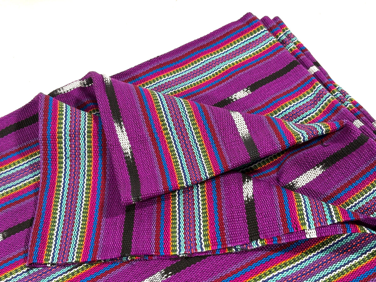 Bright Rainbow & Black, White Ikat Guatemalan Fabric by Yard, Handwoven Cotton, 36" Wide.