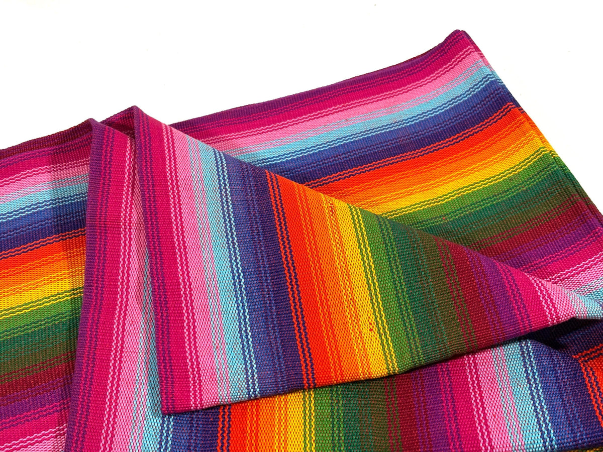 Serape Stripe Ombre Rainbow Guatemalan Fabric by Yard, Handwoven Cotton, 36" Wide.