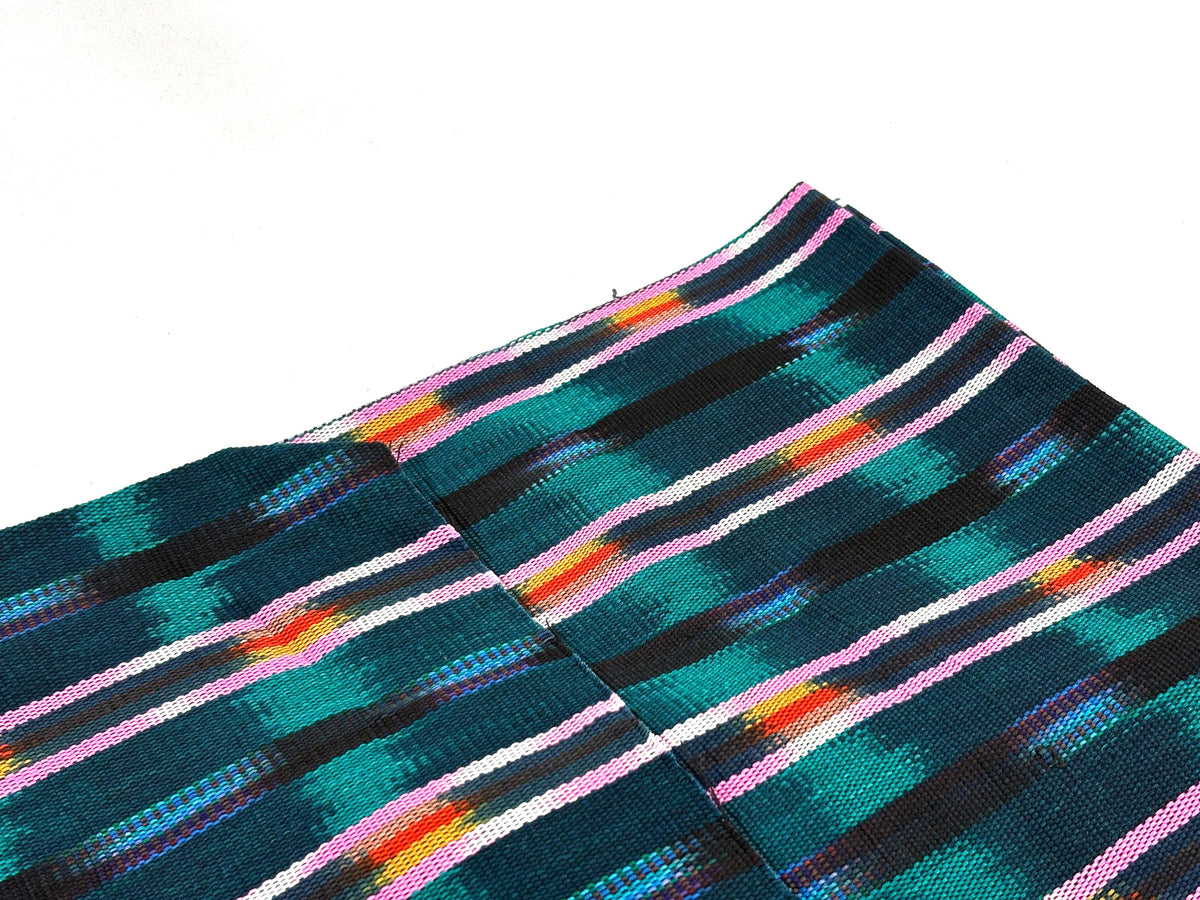 Dark Teal Green and Pink Ikat Guatemalan Fabric by Yard, Handwoven Cotton , 36" Wide.