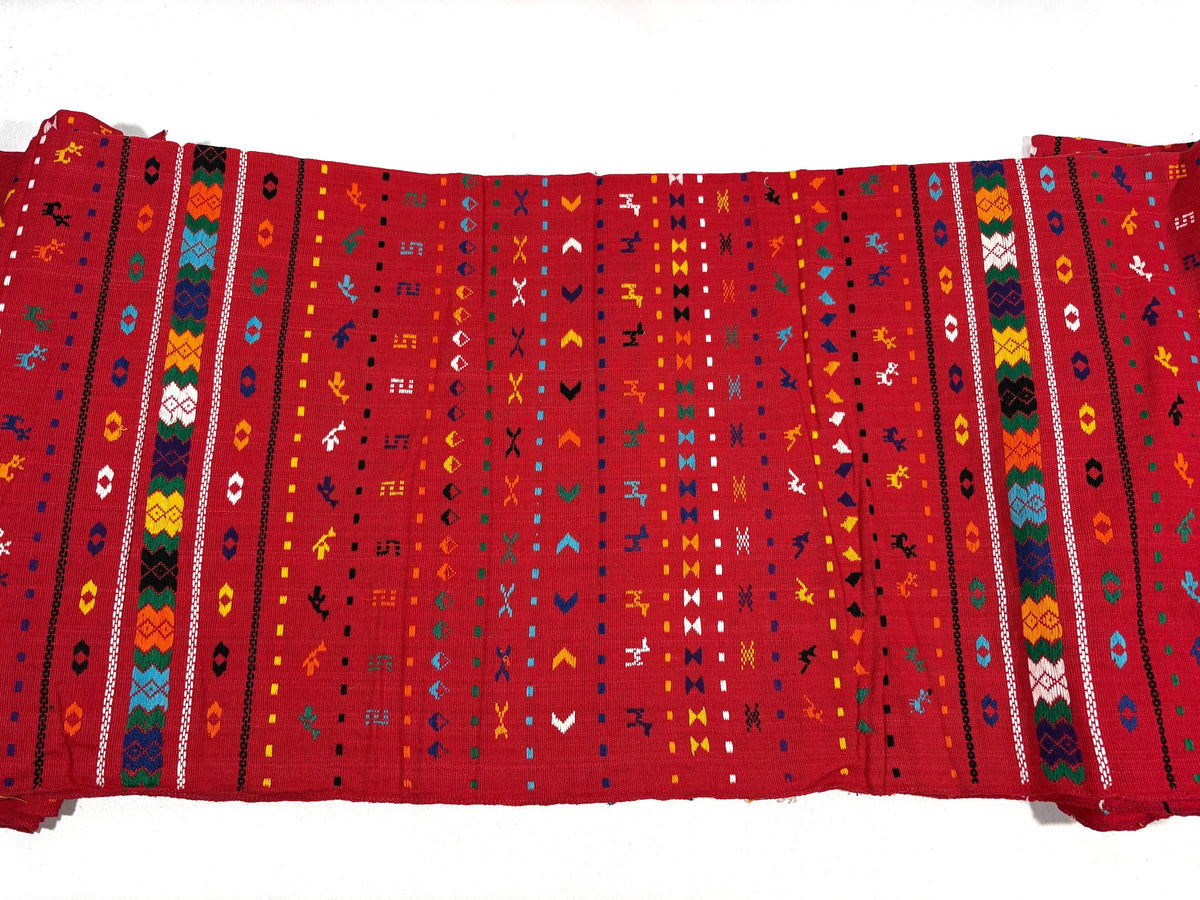 Red Embroidered Fine Weave Guatemalan Huipil Style Fabric by Yard. Handwoven Cotton 36" Wide.