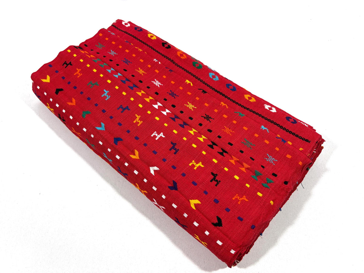 Red Embroidered Fine Weave Guatemalan Huipil Style Fabric by Yard. Handwoven Cotton 36" Wide.