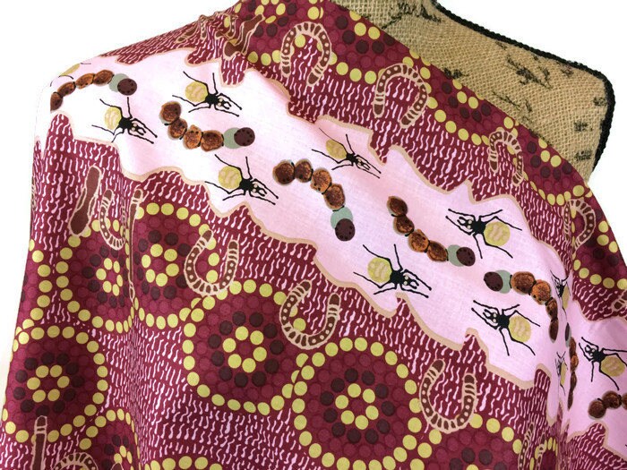 Australian Aboriginal Cotton Quilting Fabric by the YARD. M&S Textiles Gathering Bush Food Pink. Original Aboriginal Art Design.