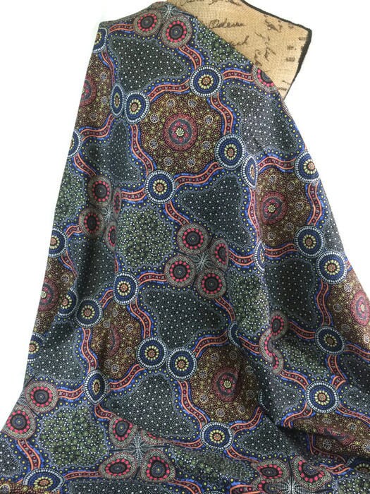 Australian Fabric--Aboriginal Art Design Fabric--Wild Bush Flowers Black--Cotton Quilt Fabric--Australian Aboriginal Fabric by the YARD