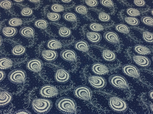 South African Shweshwe Fabric by the YARD. DaGama 3 Cats Indigo Peacock Feathers. 100% Cotton Fabric for Quilting, Apparel, and Home Decor