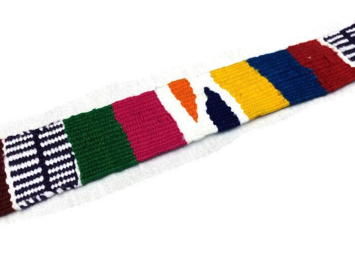 Hand Woven 1.25 Inch Wide Guatemalan Belt, Purse Strap, Sash Sold by the YARD. Cotton Mayan Toto Belt Textile in Rainbow Stripe Assort Color